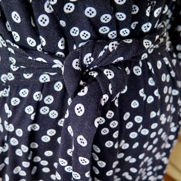 Hobbs Navy Button Print Jersey Dress, Tie Waist - Picture 4 of 13